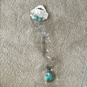 Turquoise and Silver Pendant Necklace and Earring Set